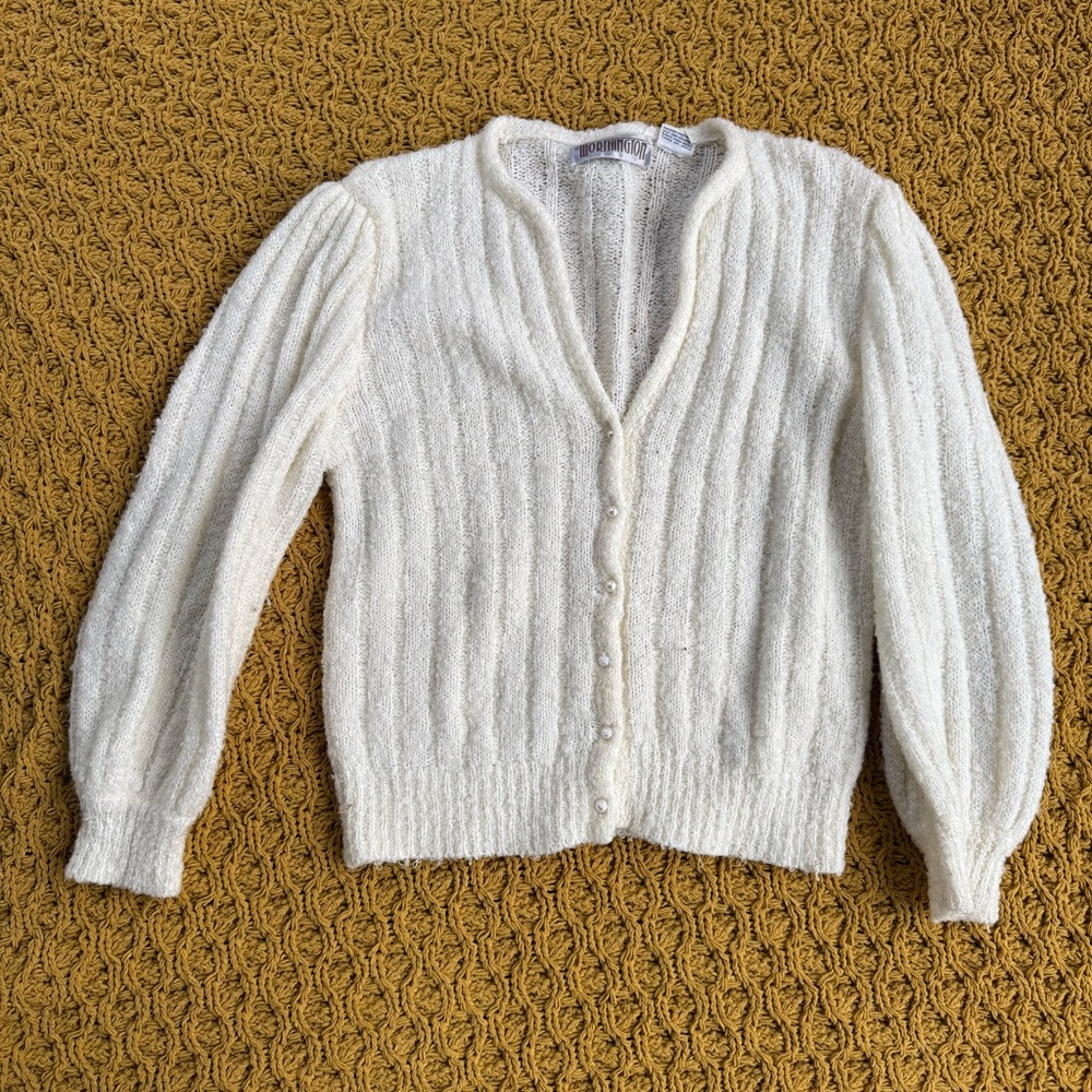 Vintage Worthington Cardigan Sweater Womens Large Pearl Buttons Cottage Coquette